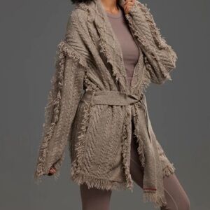 NEW Greyson Cashmere Lambswool Odin Luxury Fringed Cable-Knit Belt Cardigan Soft